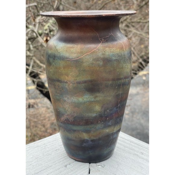 7.25" Vintage 20th C. Raku Iridescent Glazed Pottery Ceramic Vase Ramer Art - Picture 2 of 13